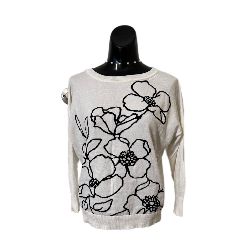 Floral Pattern White Sweater AnnTaylor